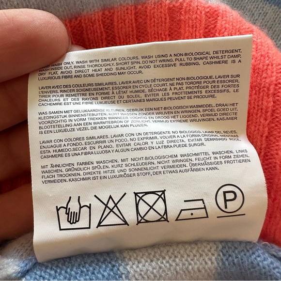 New NWOT Jumper 1234 100% Cashmere Sweater Striped Blue Neon Collar - Picture 8 of 8